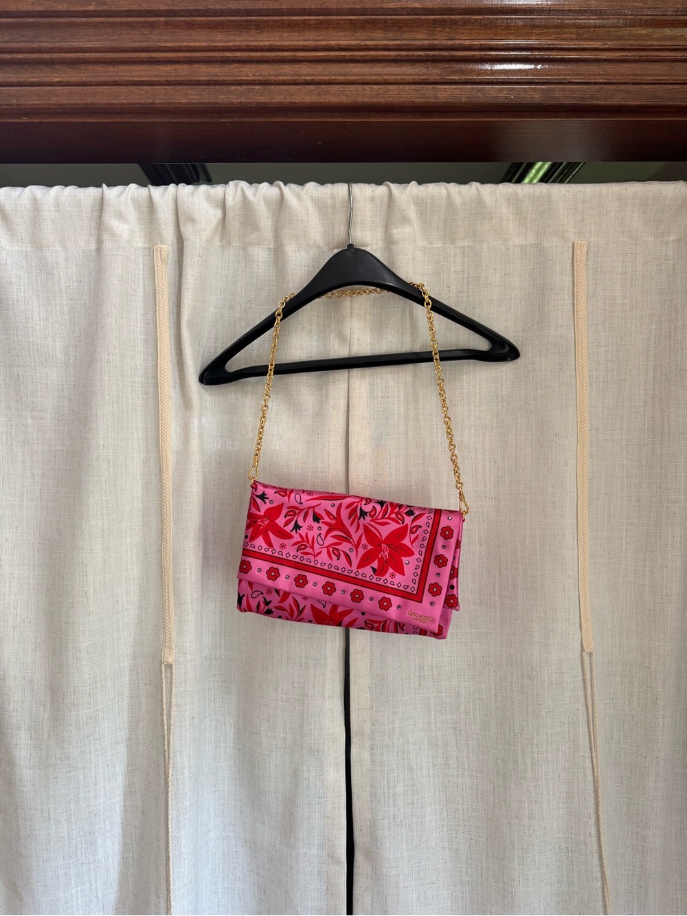 Kate Spade Satin Floral Bandana Clutch with Chain - Picture 6 of 11
